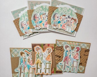 Coffee and Friends All Occasion Unique Friendship Greeting Card Stationery Set