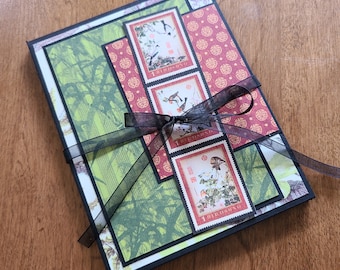 Handmade Mini Album Scrapbook - Pocket Folio - Asian Inspired "Birdsong"