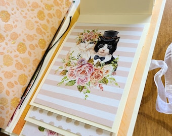 Handmade Mini Album Scrapbook - Traveler's Notebook - Floral and Cats