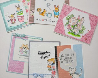 Hand Stamped Critter Greeting Card Set: Encouragement Stationery