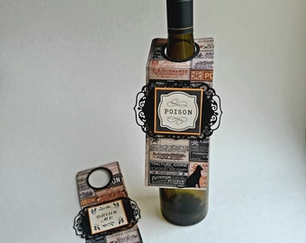 Wine Bottle Tag Set for Halloween Party, Hostess Gift, Set of 2 - Variations Available
