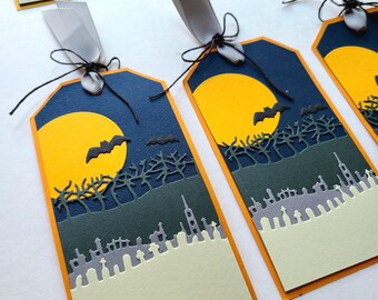 Midnight Graveyard Halloween Tags for Treat Bags, Parties, Favors, Set of 8