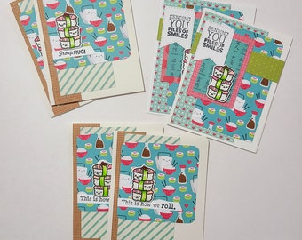 Kawaii Sushi Greeting Card Set: All Occasion Friendship Stationery
