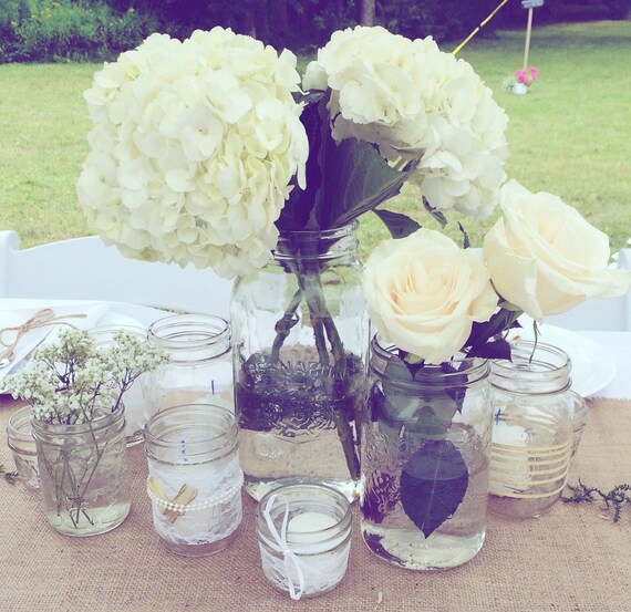 Wedding Centerpiece Simple Country Chic Wedding Homemade Etsy