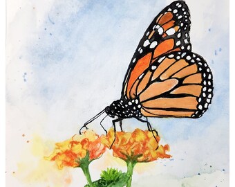 Monarch Butterfly 5 x 7 Original Watercolor Painting