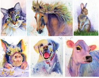 Colorful Watercolor Pet Portrait Custom Hand-painted  from your photo animal portrait dog portrait cat portrait pet memorial painting