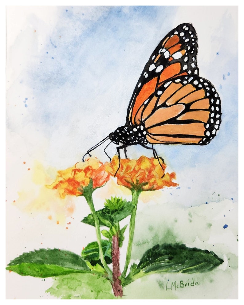 Aquarelle originale de 5 x 7 papillon monarque image 1