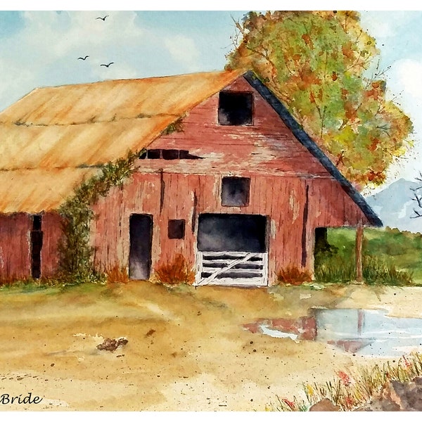 Old Rustic Red Barn blank art cards 3-1/2 x 5 or 5 x 7 card sets w/envelopes from my original art