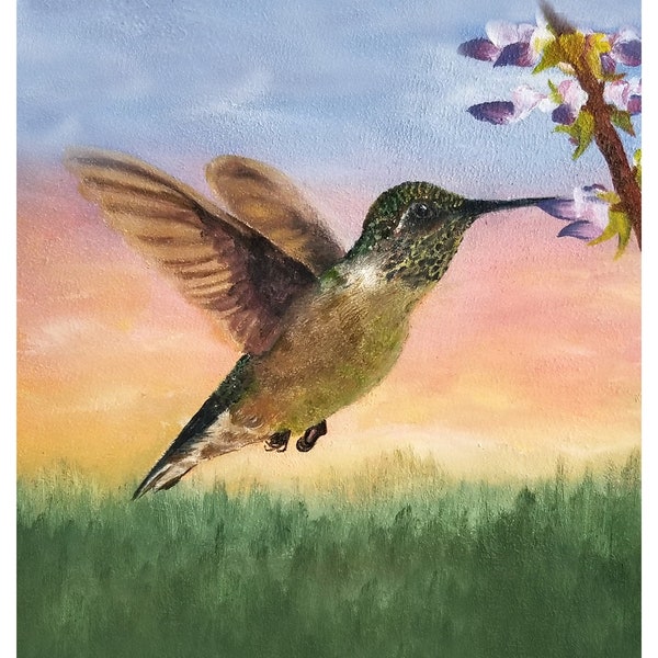 Ruby Throated Hummingbird at Sunrise Blank art Card 3-1/2 x 5 or 5 x 7 card sets w/envelopes from my original art