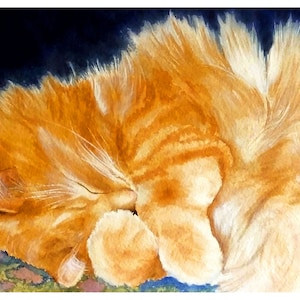 Orange Long-Haired Tabby Cat Print, Fine Art Prints, Sleeping Prince, sleeping cat, yellow cat, ginger cat, original art reproduction