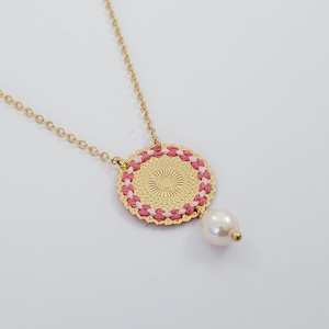 Gold Mandala Necklace, Mandala Jewelry, New Age Necklace, Pink and White Mandala, Infinity Necklace, Meaning Necklace