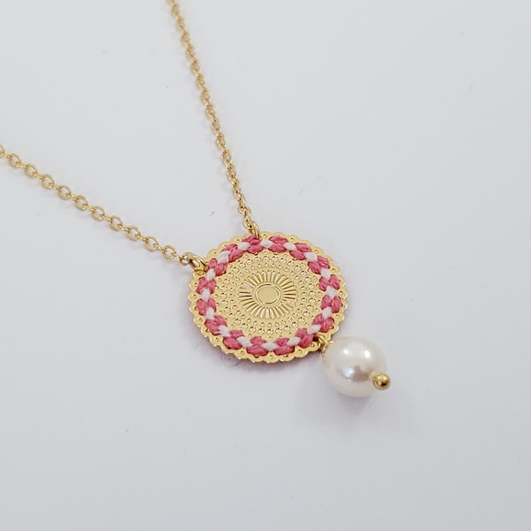 Gold Mandala Necklace, Mandala Jewelry, New Age Necklace, Pink and White Mandala, Infinity Necklace, Meaning Necklace