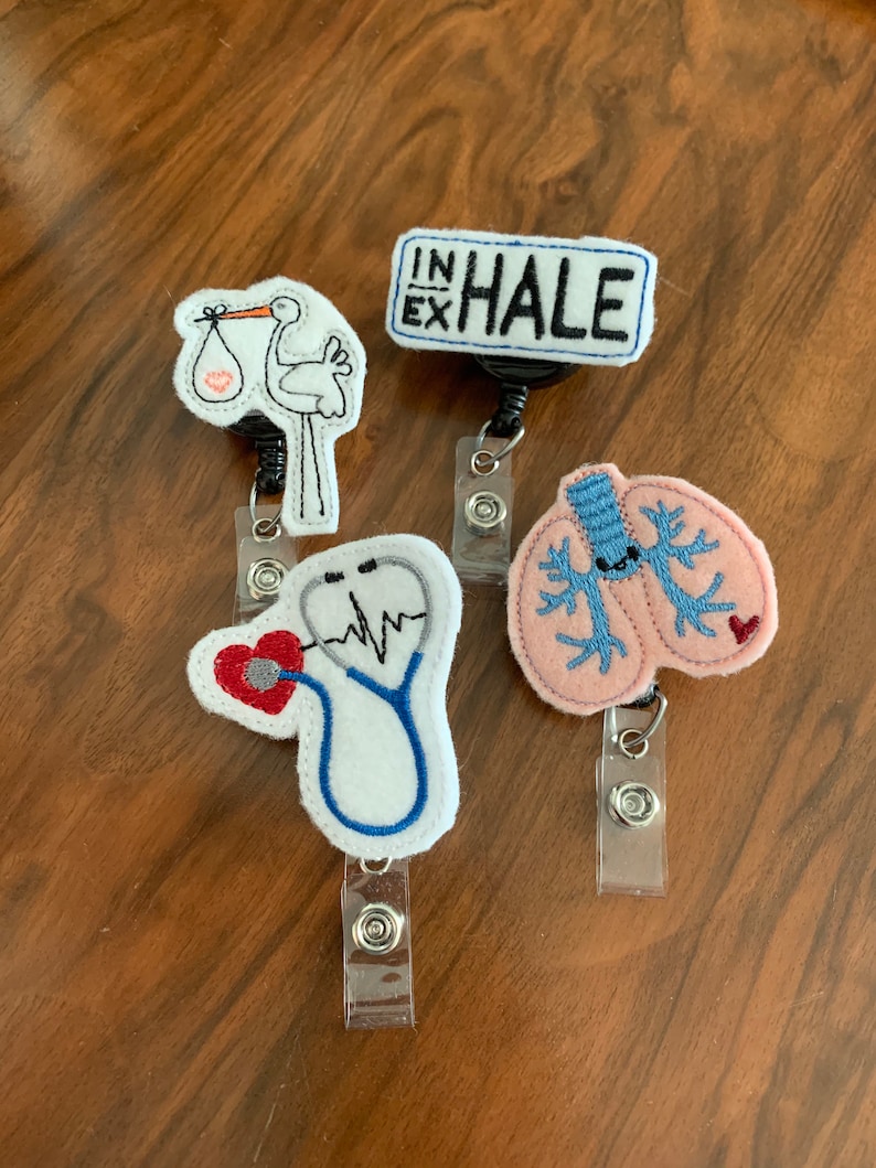 interchangable felties Feltie medical badge ID holder retractable reel embroidered badge ID holder badge reel holder alligator clip