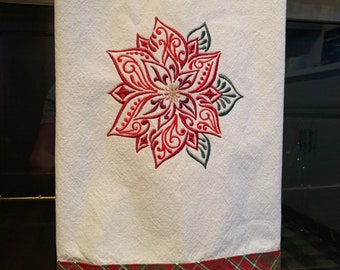 Poinsettia kitchen towel, Christmas kitchen towel, holiday kitchen towel, gift giver