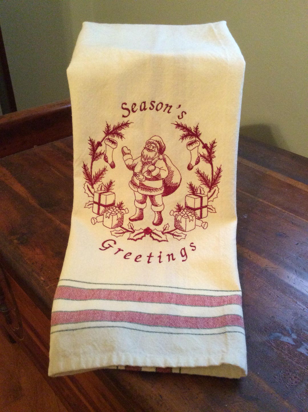 Santa Claus Kitchen Towel, Christmas Kitchen Towel, Embroidered Cotton ...