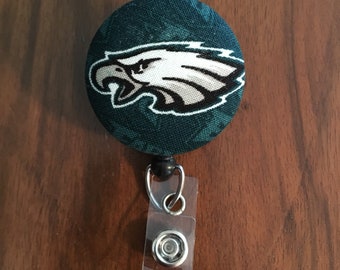 Philadelphia Eagles, Badge ID holders, fabric covered button ID badge holder, retractable reel ID holder