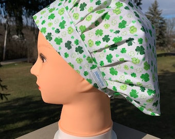 St. Patrick’s bouffant surgical cap, green shamrock scrub cap, shamrock surgical hat, gift giver