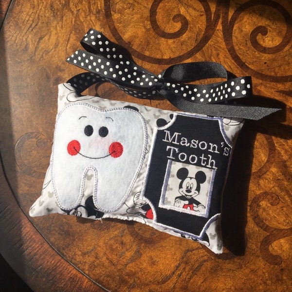 Mickey Mouse tooth fairy pillow, personalized tooth fairy pillow, embroidered tooth fairy pillow, made to order, gift giver