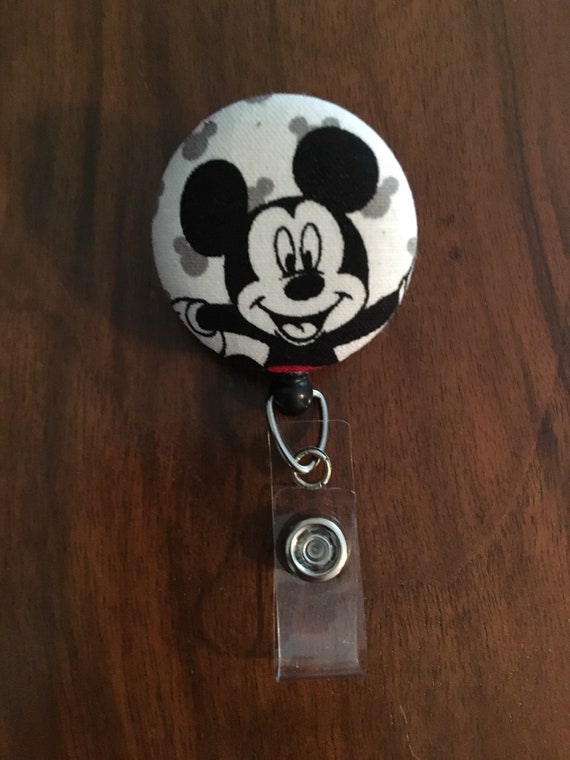 Mickey, Disney, Badge ID Holders, Fabric Covered Button Badge ID Holder, Retractable  Reel ID Badge Holder 