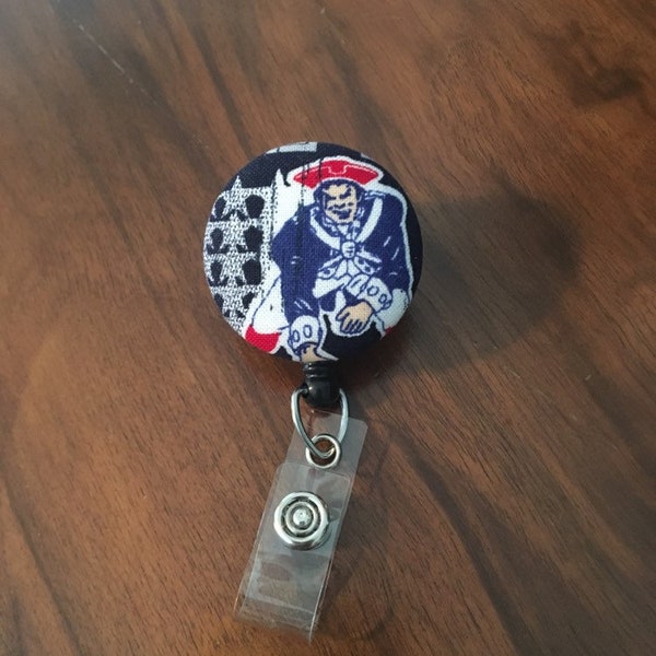 New England Patriots, badge ID holder, fabric covered button ID holder, retractable reel ID holder, gift giver