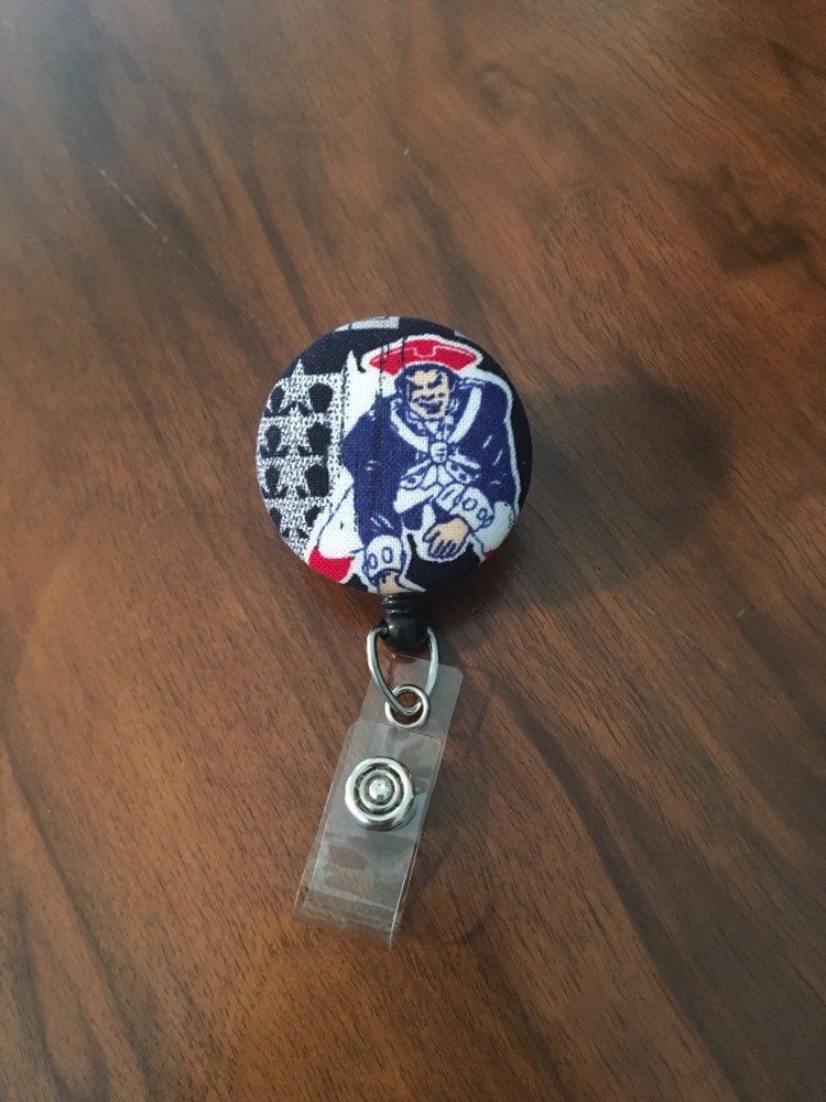 New England Patriots, Badge ID Holder, Fabric Covered Button ID
