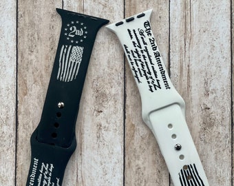 2nd Amendment American Flag Engraved Silicone Smartwatch Band