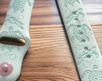Correa de reloj de silicona grabada con tortuga marina, correa inteligente para reloj con diseño de vida marina