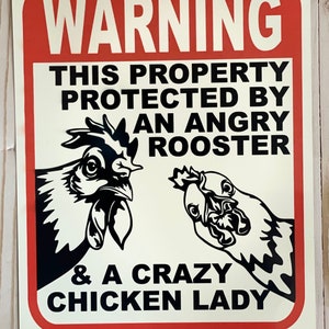 Grappig Aluminium Bord 'Gebied Gepatrouilleerd Door Crazy Chicken Lady' | 20x30 Cm | Weerbestendig | Voor Tuin Of Garage