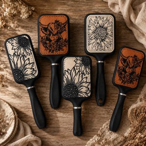 Western Floral Hair Brush | Engraved Paddle Brush | Sunflower & Highland Cow Hairbrush | Western Cowgirl Accessories