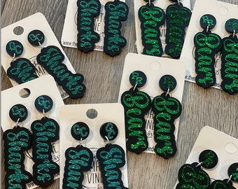 Personalized Mascot Earrings, Glitter Acrylic Team Spirit Jewelry