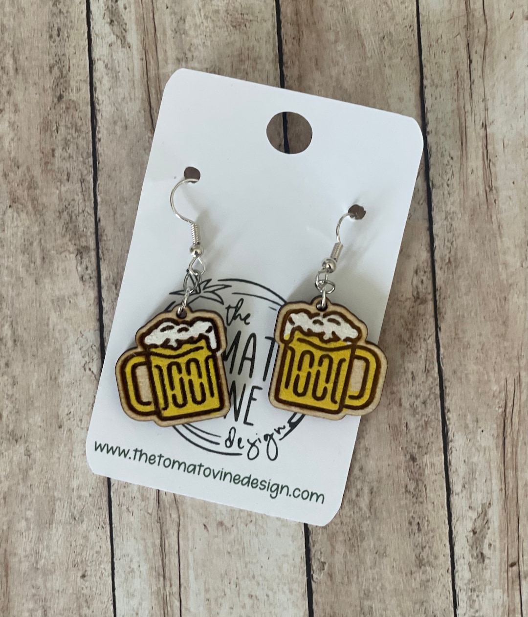 Beer Mug Earrings, Laser Cut, Wood Dangle Earrings, Lightweight Etsy