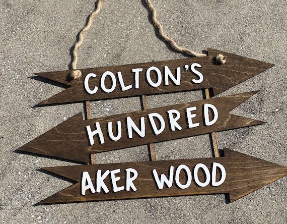 Personalized Hundred Aker Wood Sign, Pooh Nursery Decor, Baby Name Sign