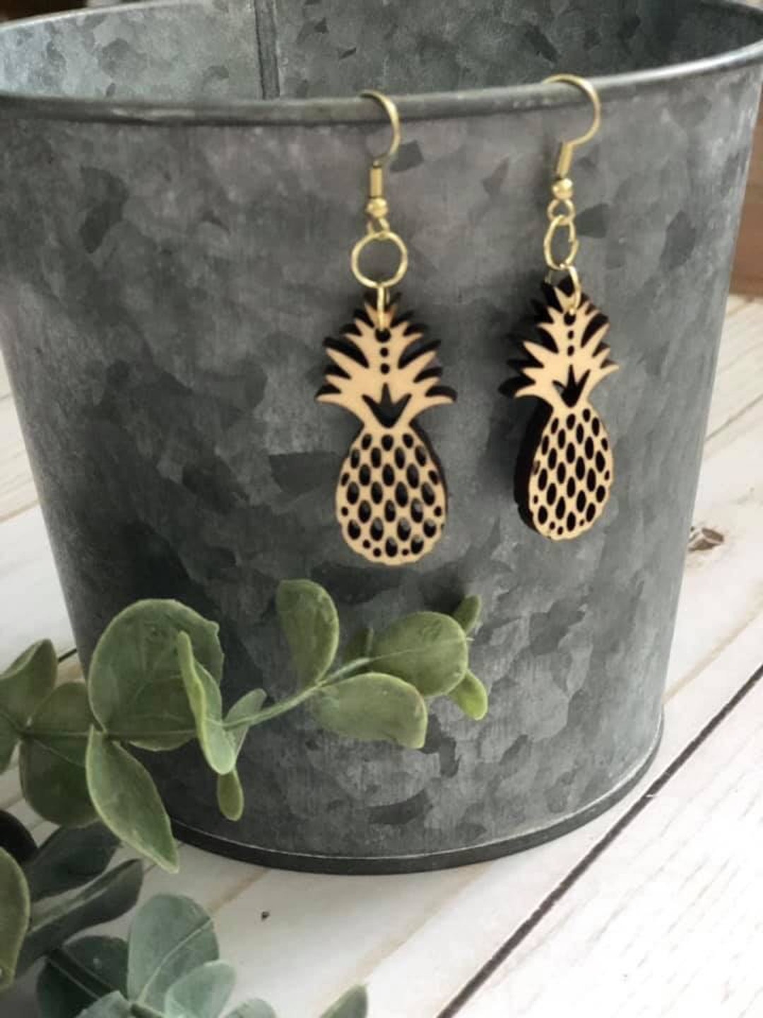 Laser Cut Wood Pineapple Dangle Earrings Lightweight Etsy