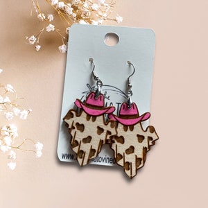 Cow print ghost with cowboy hat earrings, Cowboy Ghost Earrings, Halloween Earrings