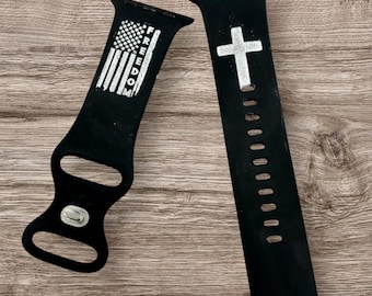 Engraved 'Freedom' Silicone Smartwatch Band, Patriotic Christian