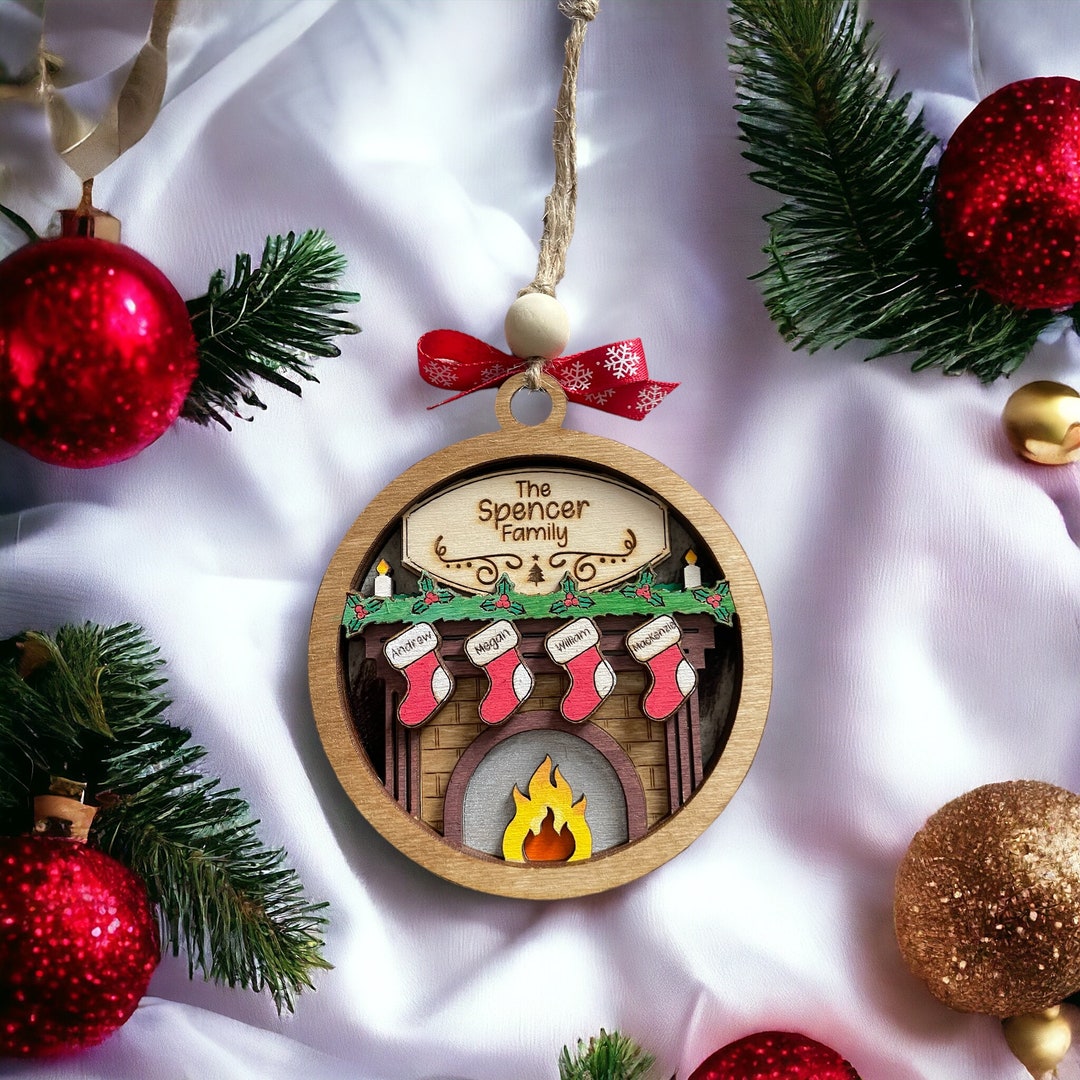 Family Ornament, Fireplace and Stocking Ornament, Personalized Family ...