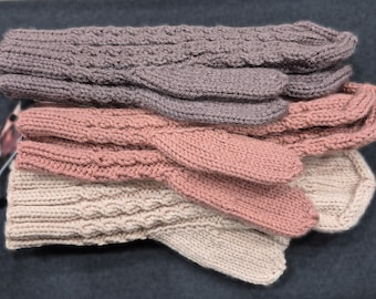 Mitones tejidos a mano • Guantes de invierno acrílicos cálidos • Mitones cómodos de punto cable para mujer