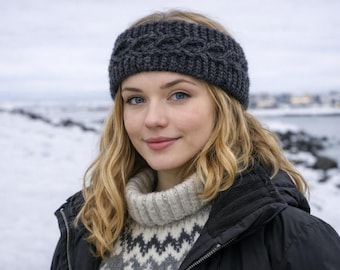 Diadema nórdica tejida a mano con cable, calentador de orejas de invierno de mezcla de lana