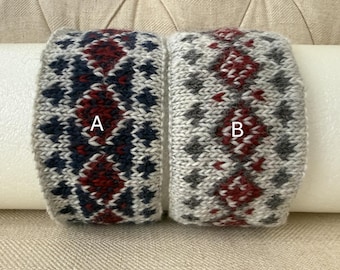 Diadema nórdica de lana tejida a mano – Orejeras con estampado islandés en lana de cordero