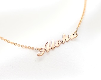 Custom Name Necklaces | Hawaiian Gold Name Plate | 14K Gold Filled Name Plate | Aloha Name pendant