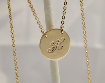 Round Initial Pendant | Custom Name Necklaces | Hawaiian Gold Name Plate | 14K Gold Filled Name Plate | Name pendant