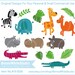 Safari Jungle Animals Clip Art. For Personal and Small Commercial Use. B-0036