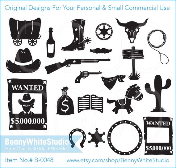 21 Western Cowboy Clip Art Digital Files For Your Personal Etsy