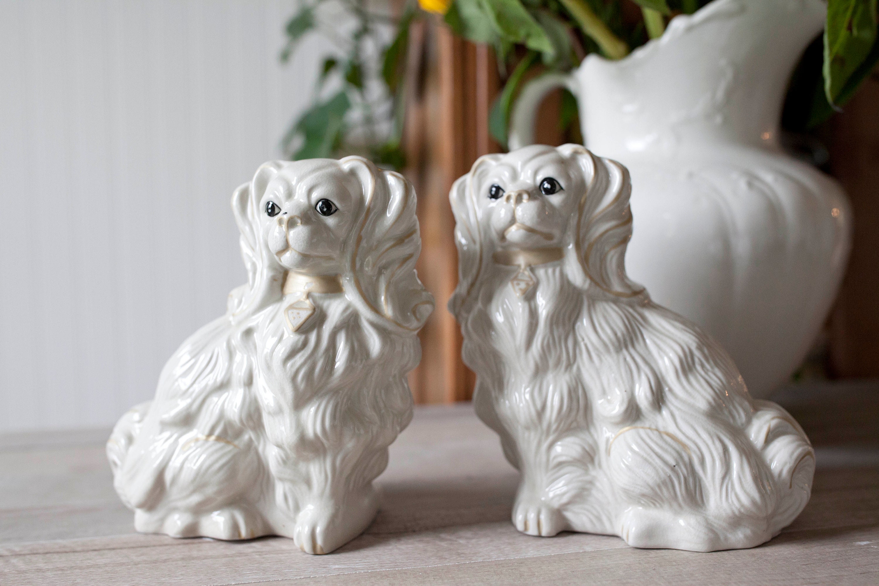 Antique Ceramic Dog Statues, Vintage Porcelain Dog Figurine, Victorian
