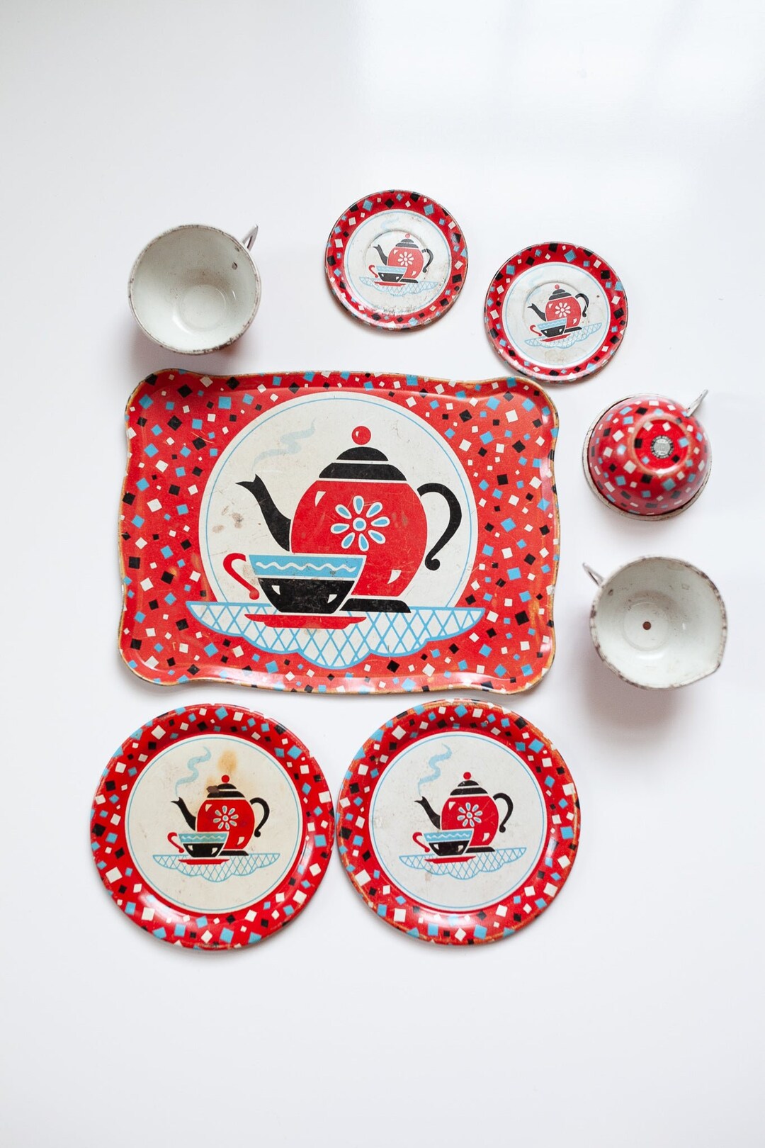 Tea Set Mini Tea Set Child Tea Set Metal Tin Tea Set Etsy