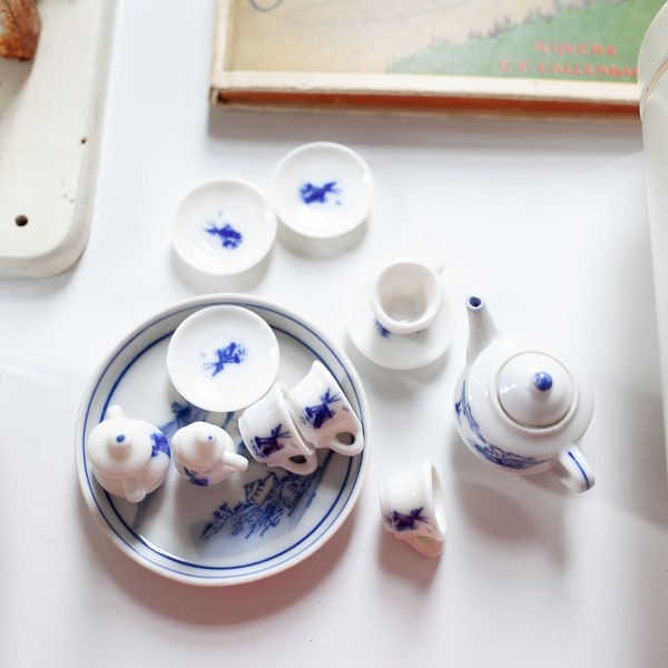 Vintage Miniature Tea Set - Blue and White Porcelain Tea Set