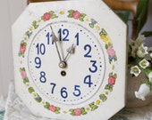 Vintage Shabby Chic Floral Clock- Wall Clock Beige with Flowers