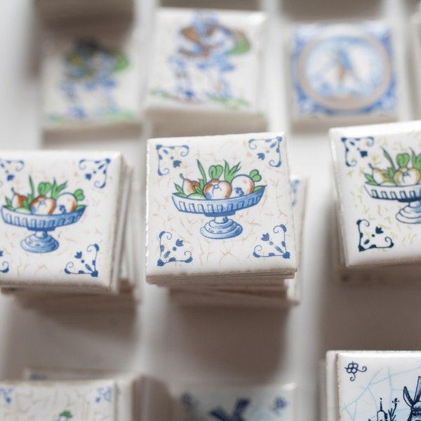 Vintage Tile - Small Tile - Dutch Tile - Netherlands- Porcelain Tile - Qty 1 Fruit Bowl Tile