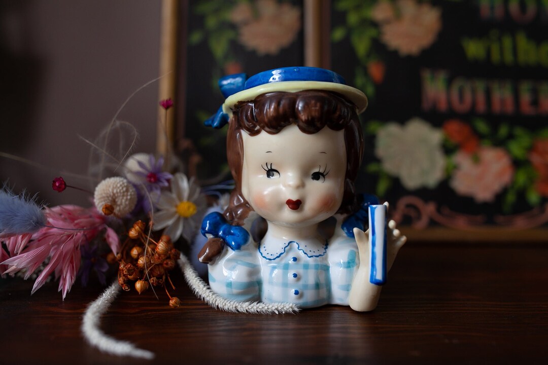 Vintage Lady Head Vase Head Vase Umbrella Girl Etsy