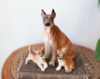 ヴィンテージ・リッパー＆マン・ジャパン磁器製グレート・デーン犬と